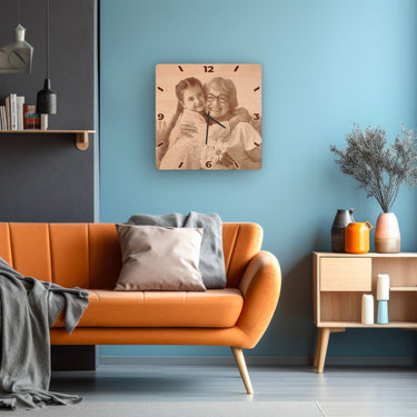 Træ-vægure - Eget foto, firkantet 30 cm